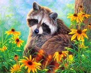 Raccoon And Flowers Paint By Numbers