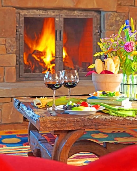 Romantic Fireplace Dinner Paint By Numbers