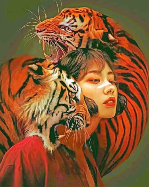 Chinese Woman And Tigers Paint By Numbers