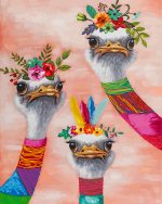 Floral Ostriches Paint By Numbers