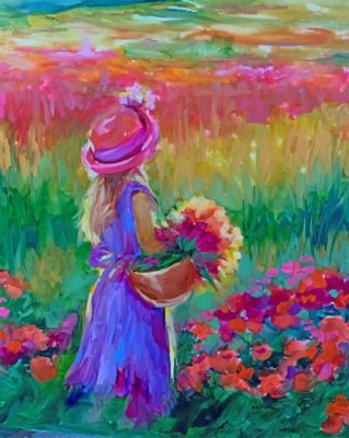 Girl In Flowers Field Paint By Numbers