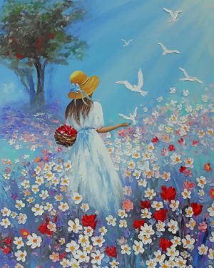 Girl In Flowers Garden Paint By Numbers