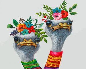 Ostriches With Flowers Paint By Numbers