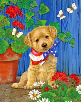 Puppy In Garden Paint By Numbers