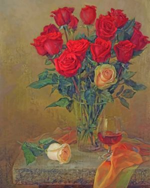 Red Roses In Glass Paint By Numbers
