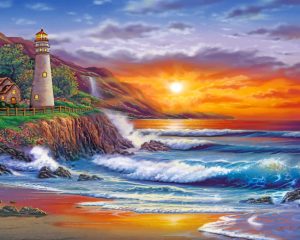 Sunset Beach Lighthouse Paint By Numbers