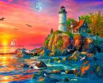 Sunset Lighthouse Cottage Paint By Numbers