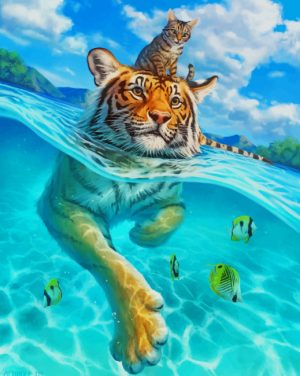 Cat and Tiger In Water Paint By Numbers