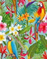 Parrots And Tropical Flowers Paint By Numbers