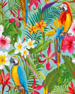 Parrots And Tropical Flowers Paint By Numbers