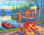 Wooden Cabin lakeside paint by numbers