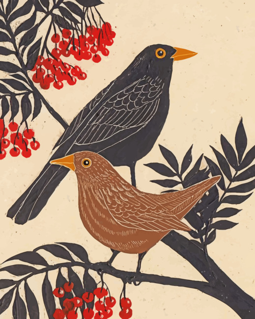 Crows On A Twig Paint by numbers