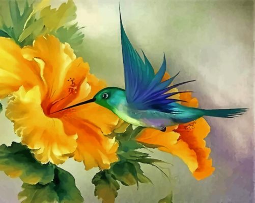 Hummingbird And Yellow Flower Paint By Numbers
