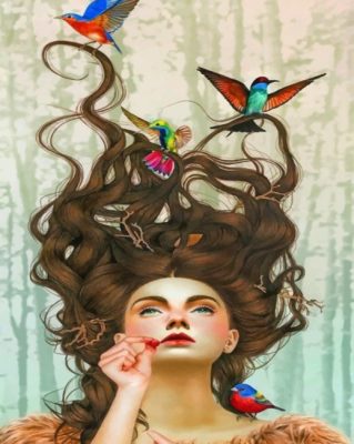 Woman And Birds Paint By Numbers