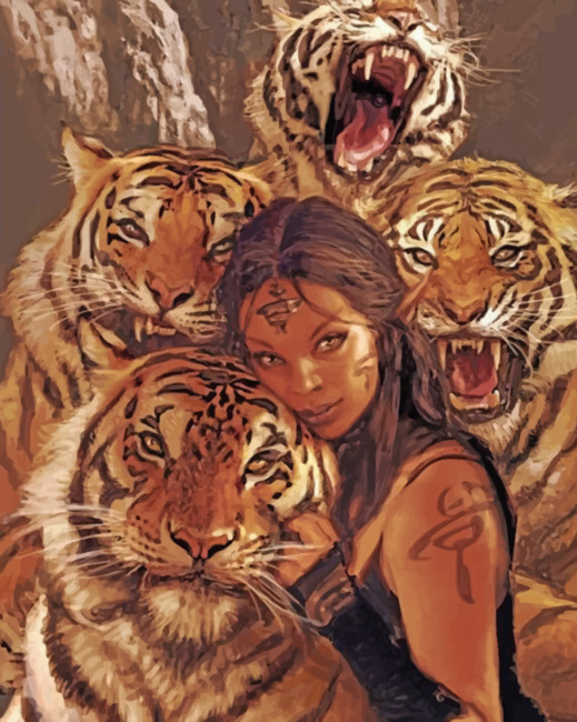 Woman And Tigers Paint By Numbers