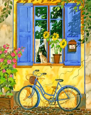 Bicycle In Garden paint by number