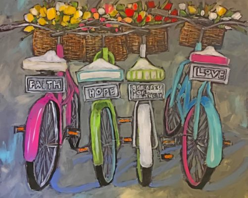 Bikes With Tulips Baskets paint by number