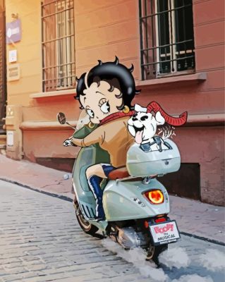 Betty Boop Riding A Motorcycle Paint By Numbers
