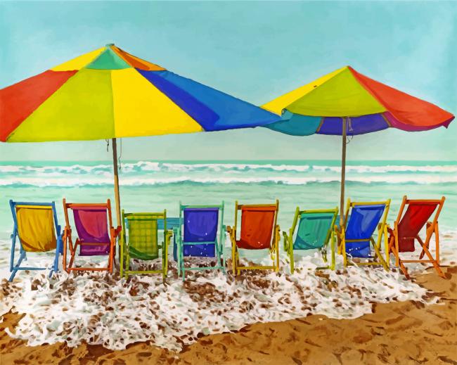Beach Chairs And Umbrellas Paint By Numbers