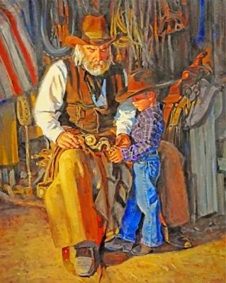 Cowboy And His Grandfather Paint By Numbers