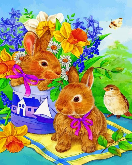 Rabbits And Bird Paint by numbers