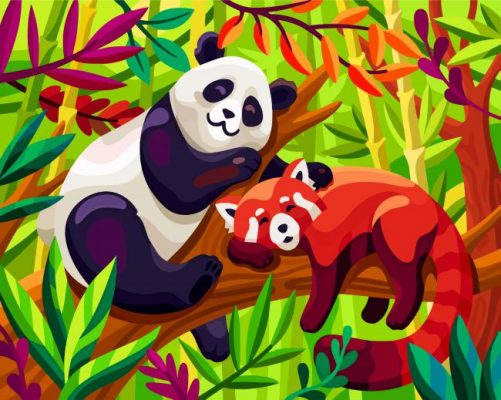 Sleepy Giant And Red Panda Paint By Numbers