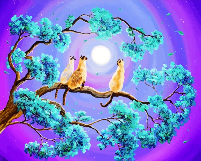 Siamese Cats In Moonlight Paint by numbers