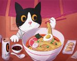 Cute Cat Eating Noodles Paint by numbers