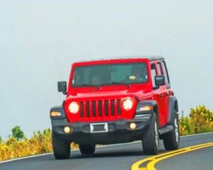 Red Jeep On Road Paint by numbers