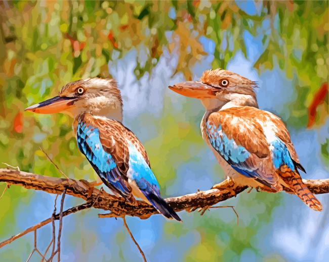 Blue Winged Kookaburra on stick paint by numbers