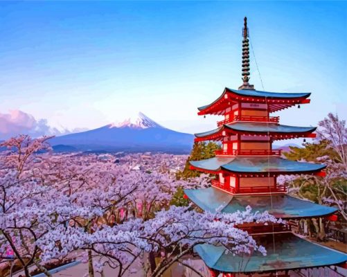 Arakurayama Sengen Cherry Blossom Paint by numbers