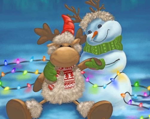 Snow Man And Reindeer paint by numbers