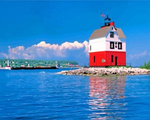 Round Island Lighthouse paint by number