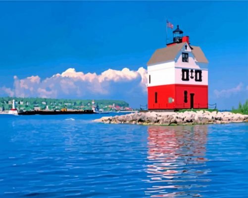 Round Island Lighthouse paint by number