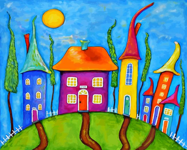 colorful houses paint by numbers