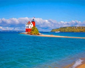 cool Round Island Lighthouse paint by numbers