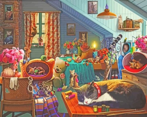 Kittens In Bedroom Paint by numbers
