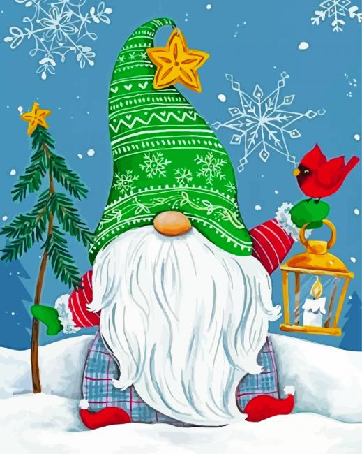 Gnome With Cradinal And Lantern paint by numbers