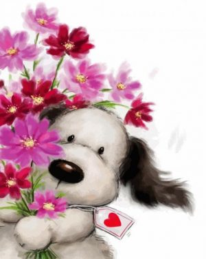 Aesthetic Dog With Flowers papint by numbers