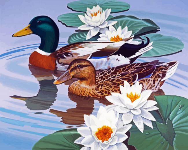 Waterfowl And Lotus panels paint by numbers