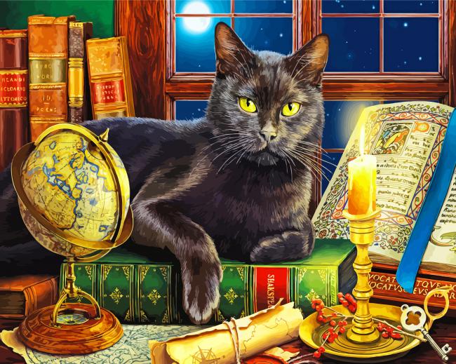 Beautiful Black Cat With Candle Paint by numbers