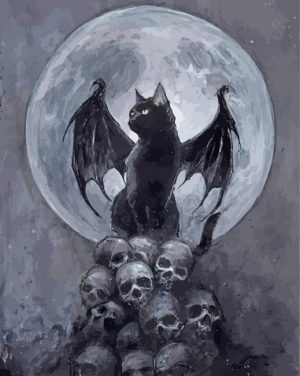 Black Cat And Skulls Head paint by numbers