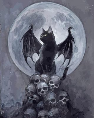 Black Cat And Skulls Head paint by numbers