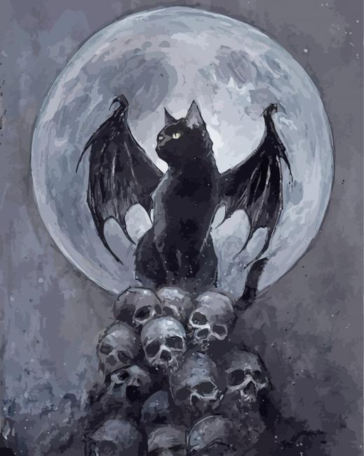 Black Cat And Skulls Head paint by numbers