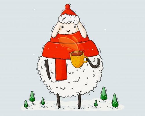 Cute Sheep In Snow Paint by numbers