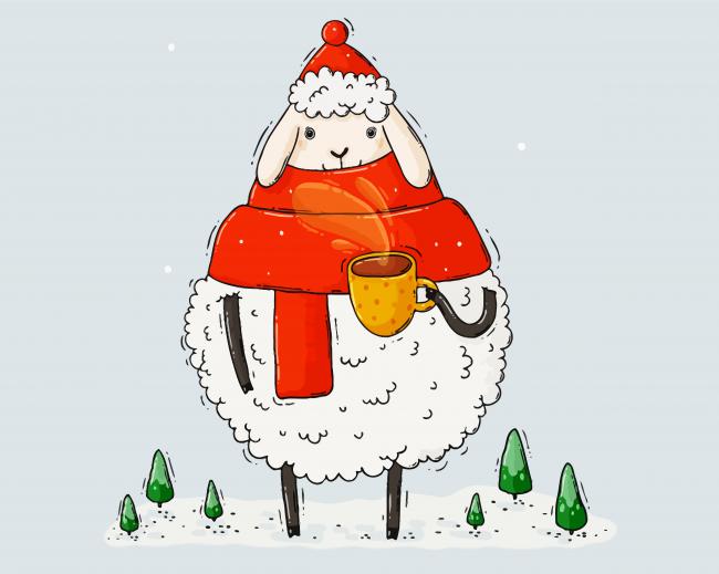 Cute Sheep In Snow Paint by numbers
