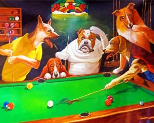 Dogs Animals playing billiards paint by numbers