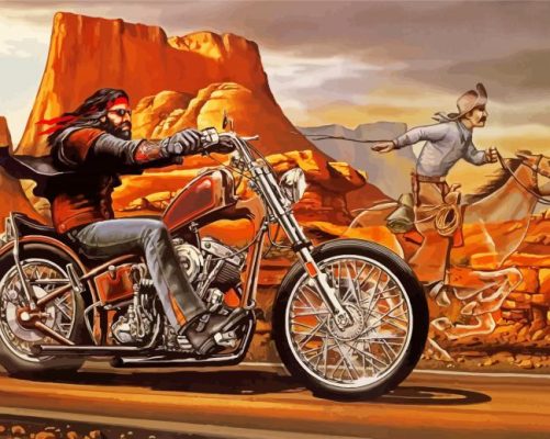 Ghost Rider Horse And Bike On Desert paint by numbers