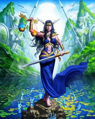 Lady justice in blue paint by number