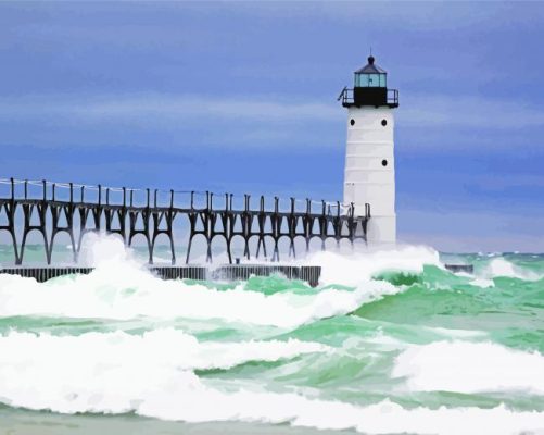 Lake Michigan Lighthouse Paint by numbers